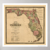 Railroad Map van Florida 1874 Poster (Voorkant)