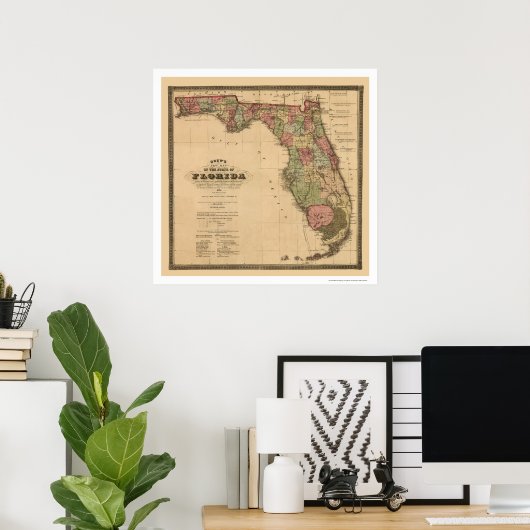 Railroad Map van Florida 1874 Poster (Thuiskantoor)