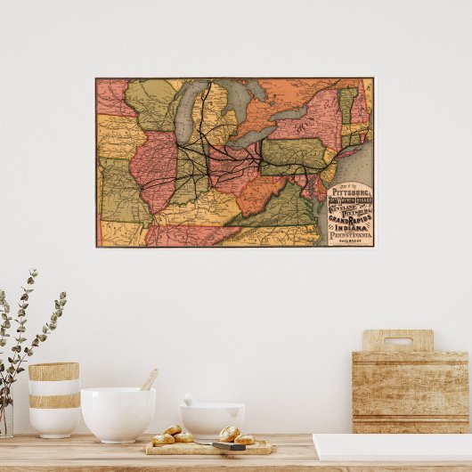 Railroad Map van Pennsylvania 1874 Poster (Keuken)