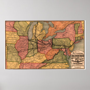 Railroad Map van Pennsylvania 1874 Poster