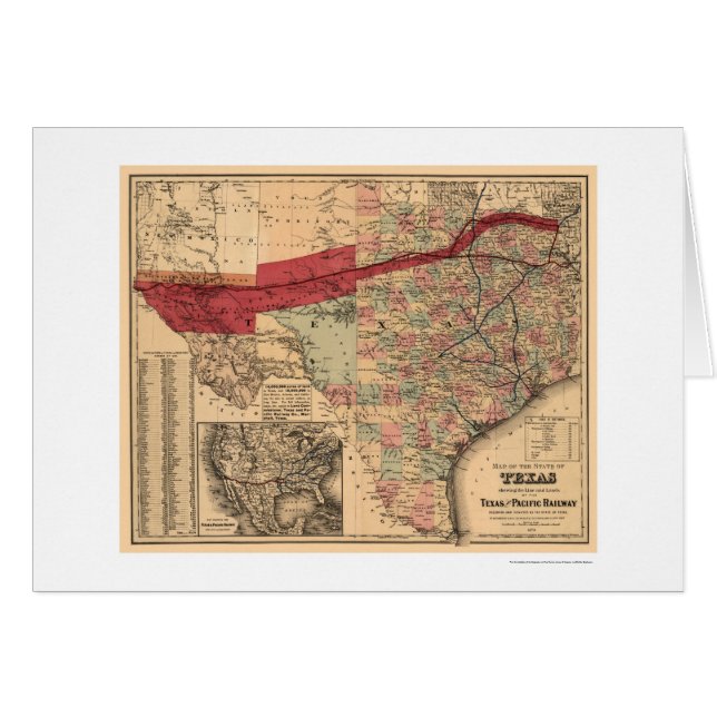 Railroad Map van Texas & Pacific 1873 (Voorkant Horizontaal)