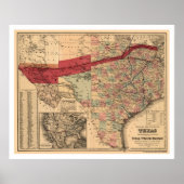Railroad Map van Texas & Pacific 1873 Poster (Voorkant)