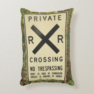 RAILROAD PRIVATE CROSSING NO TRESPASSING PILLOW ACCENT KUSSEN