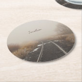 Railroad Tracks Winter Landschap Gepersonaliseerd Ronde Kartonnen Onderzetter (Gebogen)