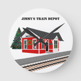 Railroad Train Depot kerstmodel Room Clock Ronde Klok