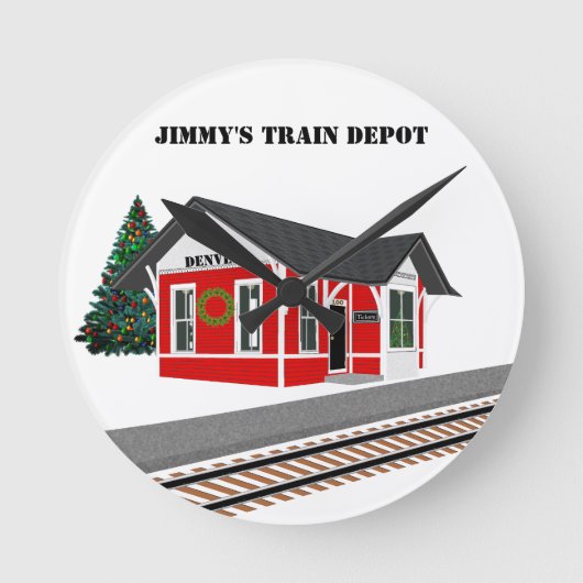 Railroad Train Depot kerstmodel Room Clock Ronde Klok (Voorkant)