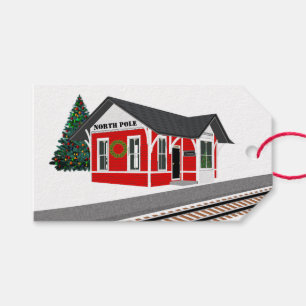 Railroad Train Depot met kerstcadeaus voor kerstca Cadeaulabel