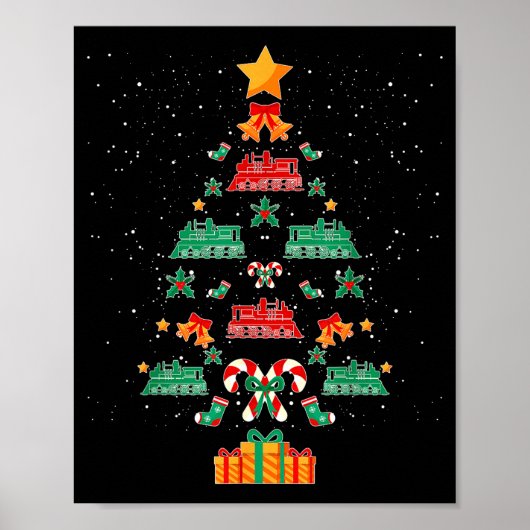 Railroad Train Locomotive Old Train Christmas Tree Poster (Voorkant)