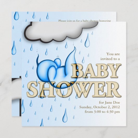 Rain Babies Shower Invite - Square Card Kaart (Voorkant / Achterkant)