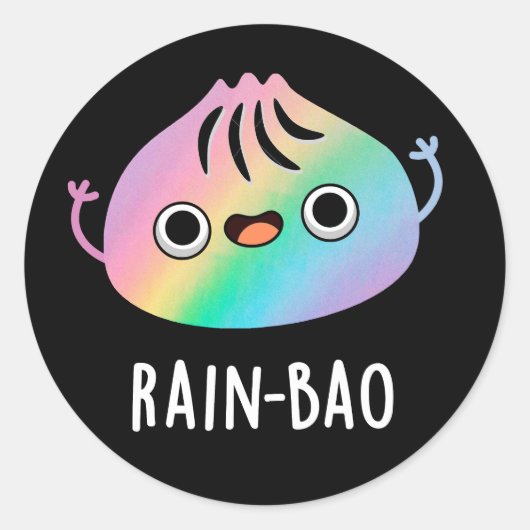 Rain-bao Funny Rainbow Dimsum Bao Pun Dark BG Ronde Sticker (Voorkant)
