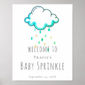 Rain Cloud Baby Boy Shower Sign Poster (Voorkant)