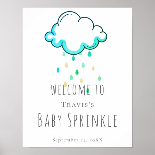 Rain Cloud Baby Boy Shower Sign Poster (Voorkant)