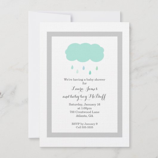 Rain Cloud Baby shower Invitation Kaart (Voorkant)