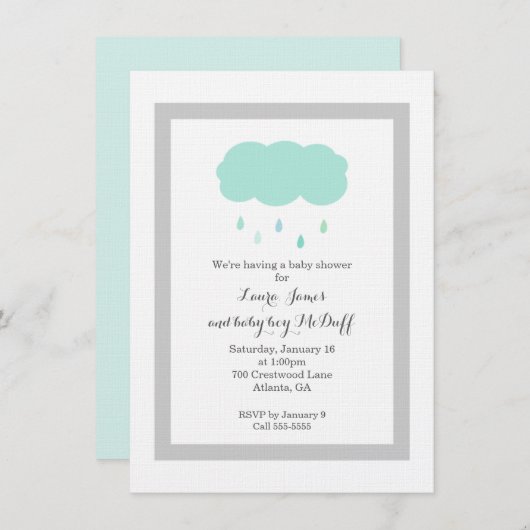 Rain Cloud Baby shower Invitation Kaart (Voorkant / Achterkant)