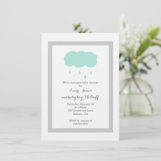 Rain Cloud Baby shower Invitation Kaart (Staand voorkant)