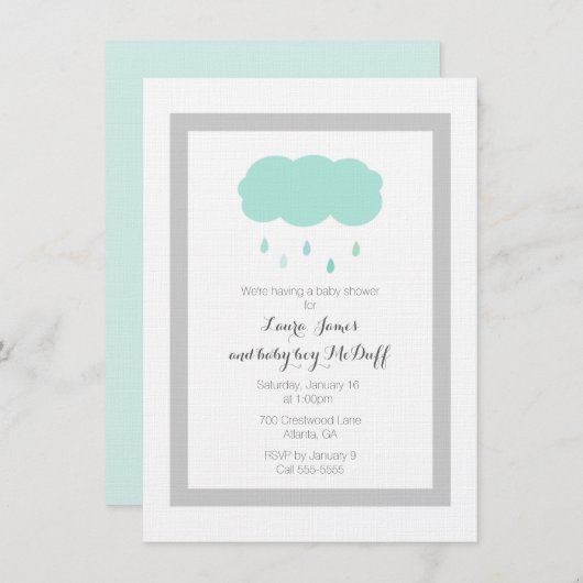 Rain Cloud Baby shower Invitation Kaart (Voorkant / Achterkant)