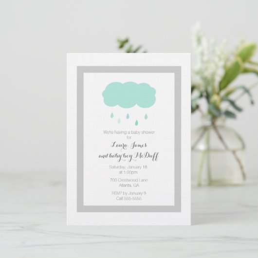 Rain Cloud Baby shower Invitation Kaart (Staand voorkant)