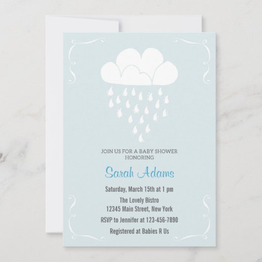 Rain Cloud Baby shower Invitation Pastel Blue Kaart (Voorkant)