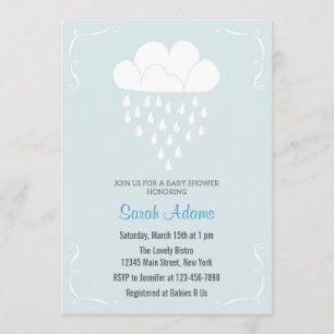 Rain Cloud Baby shower Invitation Pastel Blue Kaart