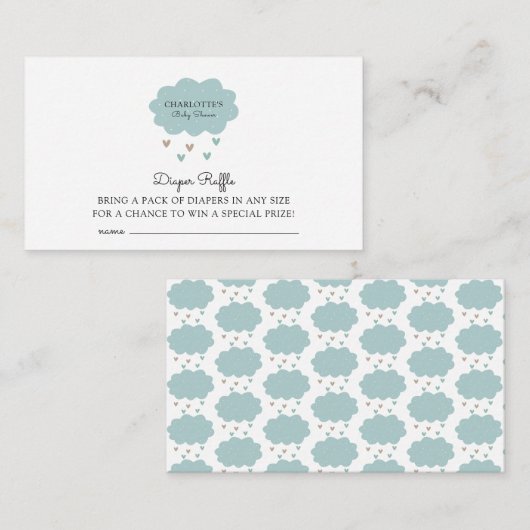 Rain Cloud Blue Baby shower Diaper Raffle Enclosur Informatiekaartje (Voorkant / Achterkant)