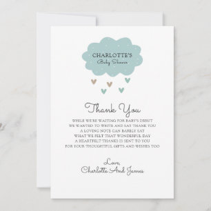 Rain Cloud Blue Baby shower Hartelijk dank Bedankkaart
