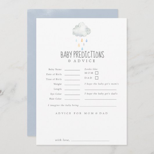 Rain Cloud Boy Baby Predictions & Advice Kaart (Voorkant / Achterkant)
