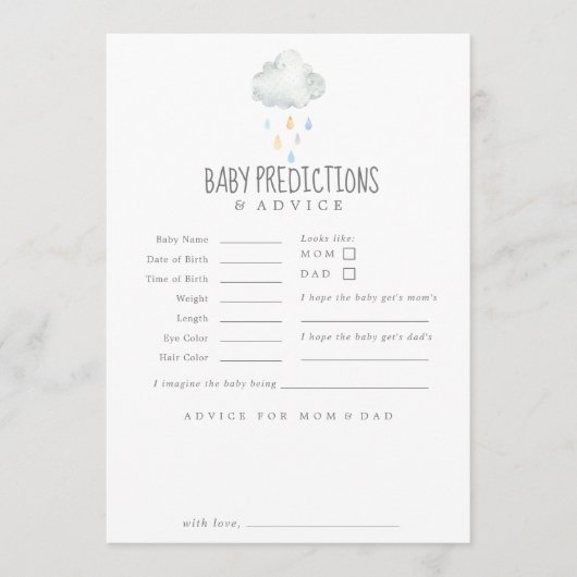 Rain Cloud Boy Baby Predictions & Advice Kaart (Voorkant)