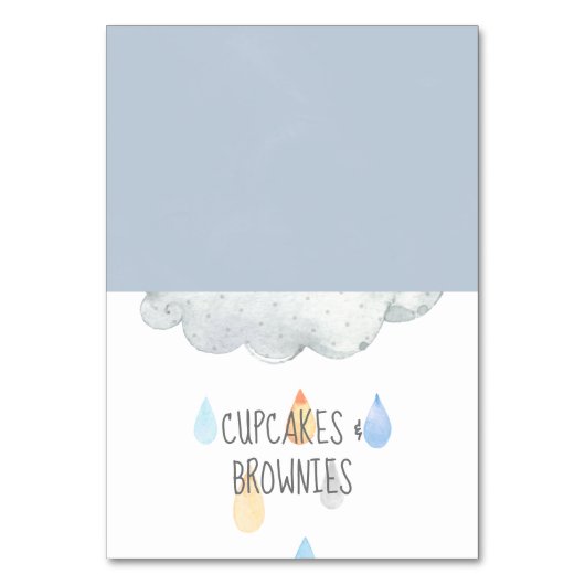 Rain Cloud Boy Baby shower Buffet Food Labels Kaart (Voorkant)
