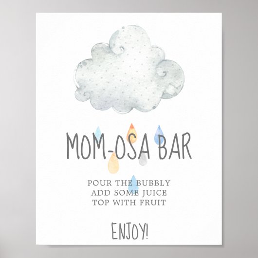 Rain Cloud Boy Baby shower Mam-osa Bar Sign Poster (Voorkant)