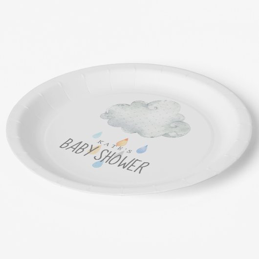 Rain Cloud Boy Baby shower Papieren Bordje (Gekanteld)