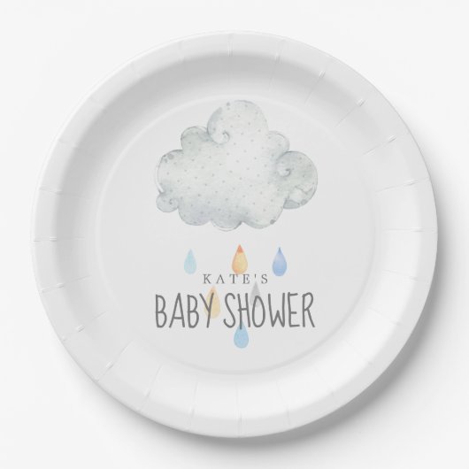 Rain Cloud Boy Baby shower Papieren Bordje (Voorkant)