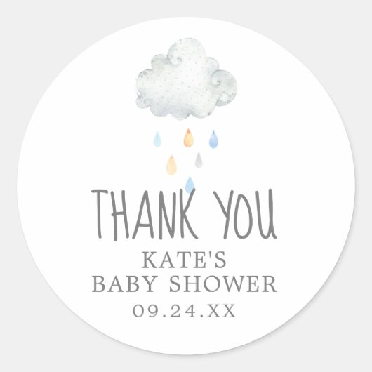 Rain Cloud Boy Baby Shower Thank You Favor Sticker (Voorkant)