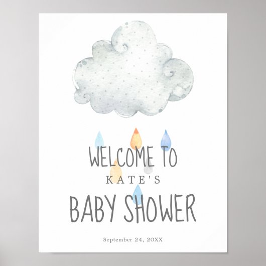 Rain Cloud Boy Baby shower Welkom Poster (Voorkant)