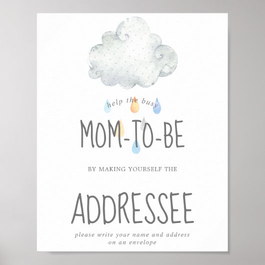 Rain Cloud Boy Shower Adres Envelope Sign Poster (Voorkant)