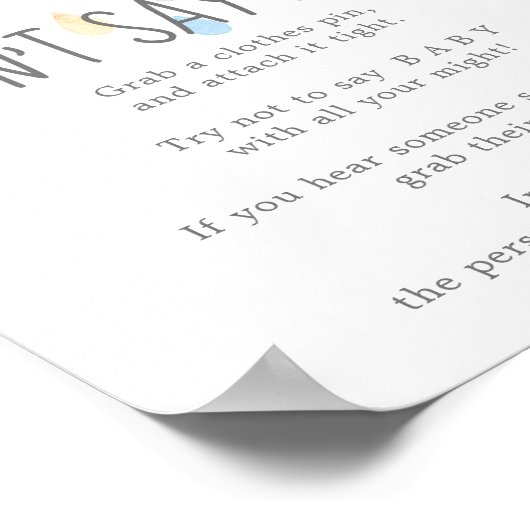 Rain Cloud Boy Zeg geen Baby Game Sign Poster (Hoek)