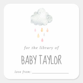 Rain Cloud Girl Baby shower Bookplaat Vierkante Sticker