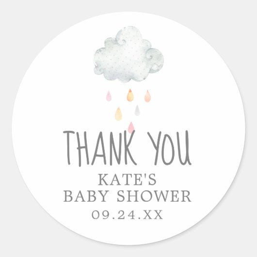 Rain Cloud Girl Baby shower Hartelijk dank Ronde Sticker (Voorkant)