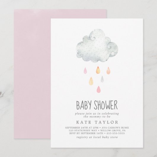 Rain Cloud Girl Baby shower Kaart (Voorkant / Achterkant)
