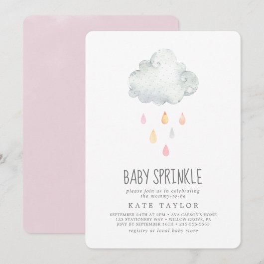 Rain Cloud Girl Baby Sprinkle Uitnodiging (Voorkant / Achterkant)