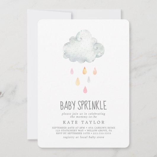 Rain Cloud Girl Baby Sprinkle Uitnodiging (Voorkant)