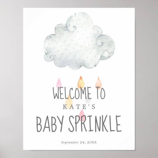 Rain Cloud Girl Baby Sprinkle Welkom Poster (Voorkant)