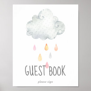 Rain Cloud Meisje Baby shower Gast Boek Sign Poster