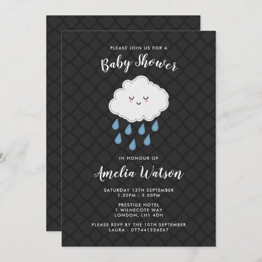 Rain Cloud themed Baby Shower-uitnodigingen Kaart (Voorkant / Achterkant)