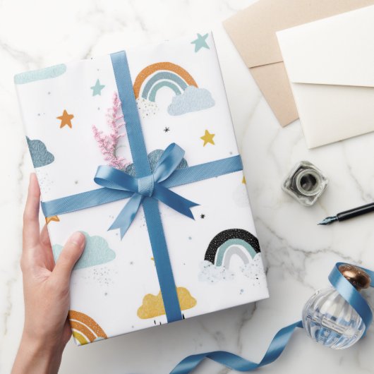 Rain Clouds and Rainbows Baby Shower Cadeaupapier (Geschenken)