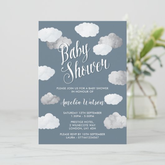 Rain Clouds Baby Shower Uitnodigingen (Staand voorkant)