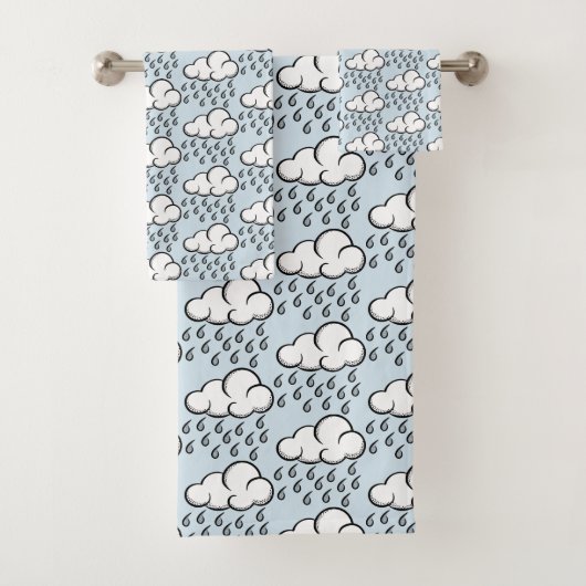Rain Clouds Illustrated Pattern on Light Blue Bad Handdoek (Insitu)