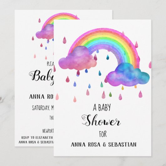 ** Rain Clouds Rainbow Baby shower Kaart (Voorkant / Achterkant)