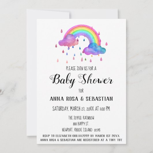 ** Rain Clouds Rainbow Baby shower Kaart (Achterkant)