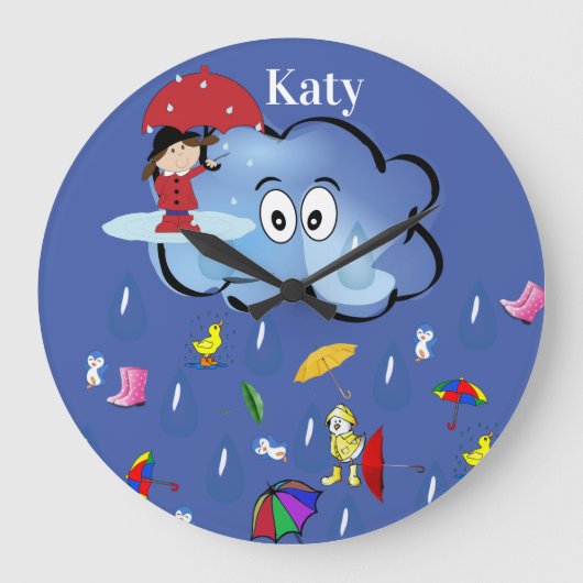Rain Clouds Umbrella Clock Grote Klok (Voorkant)