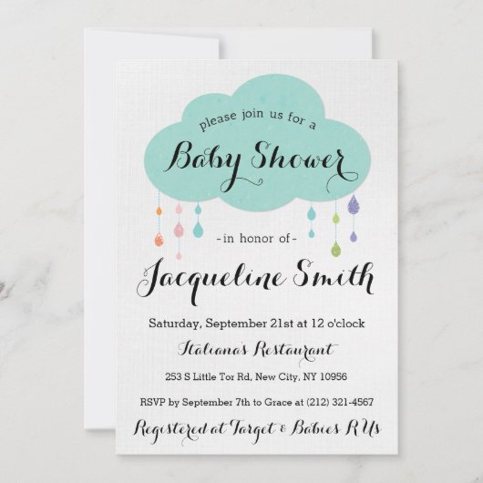 Rain Drop Glitter Baby shower Invitation Kaart (Voorkant)